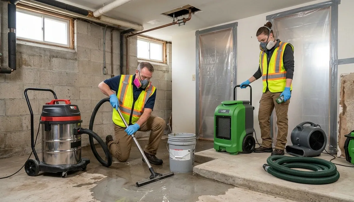 Burst pipe cleanup crew restoring water-damaged Olathe, KS home after freeze-thaw pipe failure