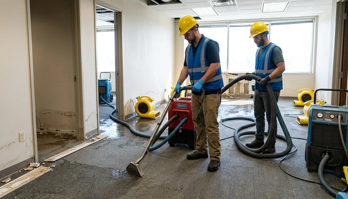 Commercial water damage restoration team in Olathe, KS drying flooded business interior