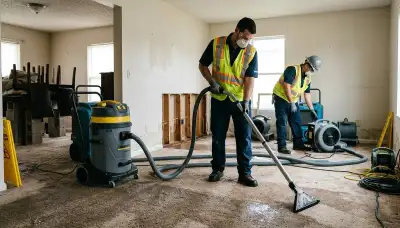 24/7 water removal crew in Olathe, KS extracting water from a flooded home floor
