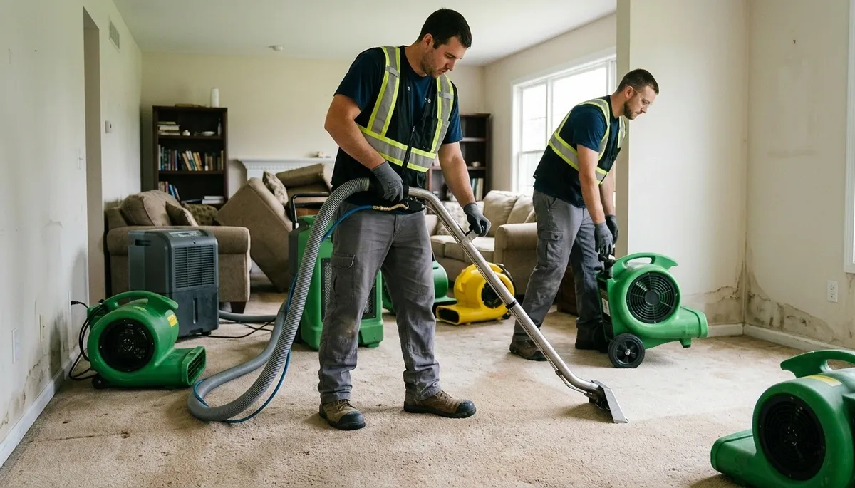Water damage crew performing emergency water removal in Olathe, KS home