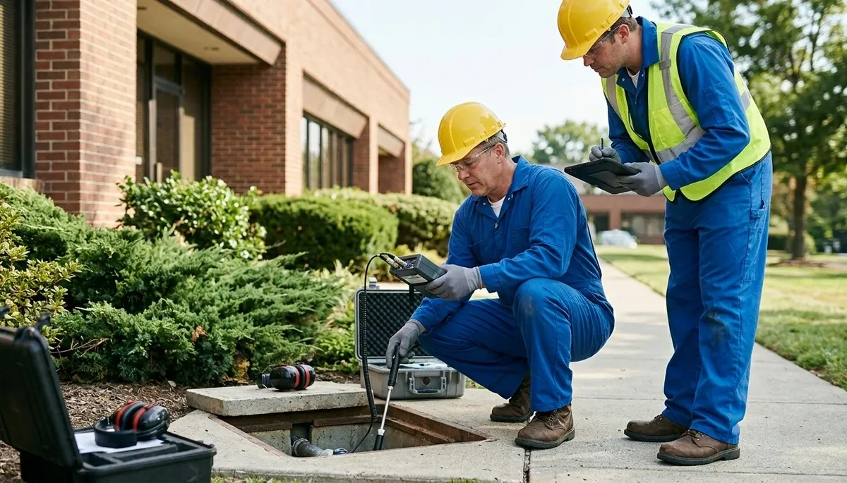 Water damage technician performing leak detection in Olathe, KS home