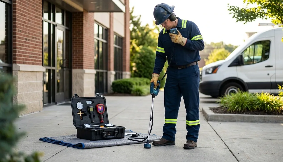 Leak detection technician inspecting hidden water damage in Olathe, KS home