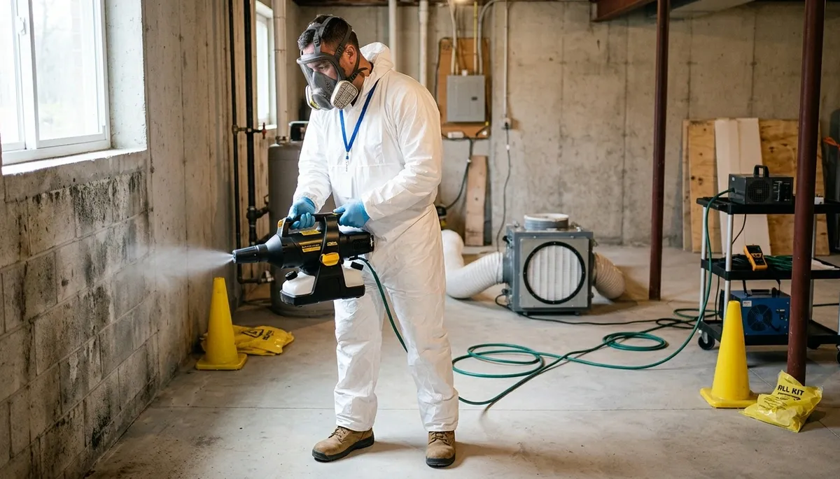 Odor removal technician in Olathe, KS restoring a water-damaged home after moisture intrusion