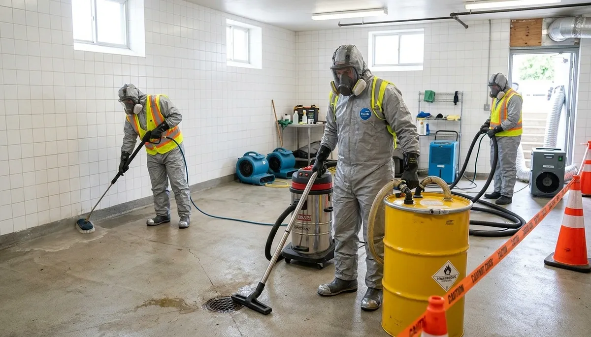 Sewage cleanup crew restoring Olathe, KS home after sewer backup and water damage