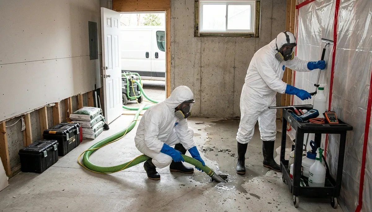 Sewage cleanup crew restoring an Olathe, KS home after a wastewater backup