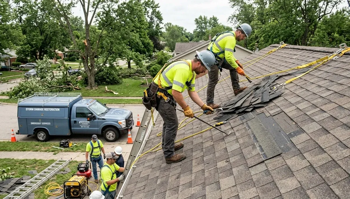 Storm damage restoration crew repairing water damage in Olathe, KS