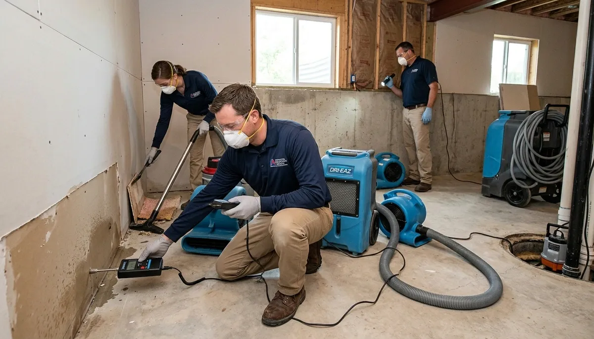 Water damage restoration team in Olathe, KS inspecting property for water cleanup services