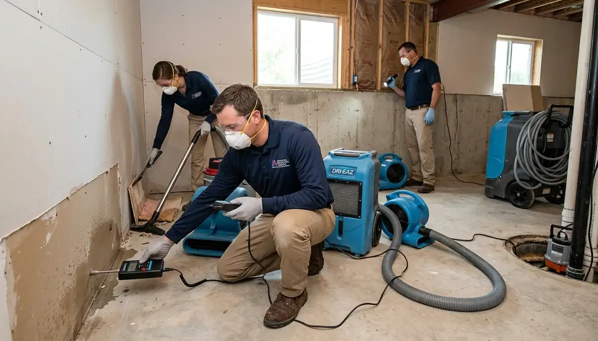 Water damage restoration team in Olathe, KS inspecting property for water cleanup services