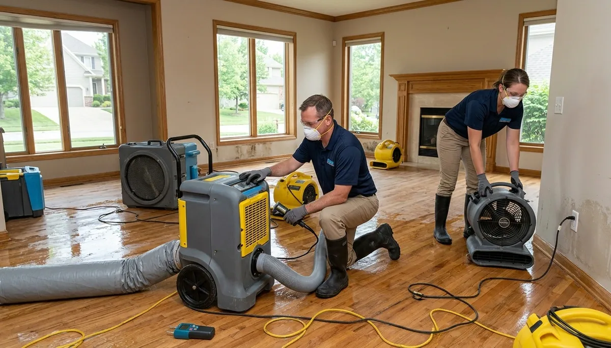 Water damage restoration team in Olathe, KS providing emergency cleanup and repairs