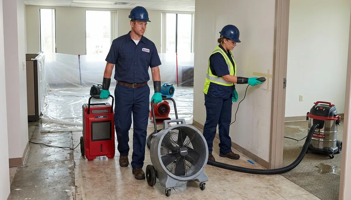 Water damage restoration crew serving Olathe, KS for flooding, leaks, and storm moisture cleanup
