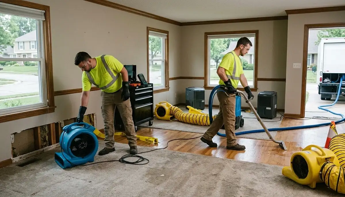 Water damage restoration team in Olathe, KS providing emergency water cleanup and drying services